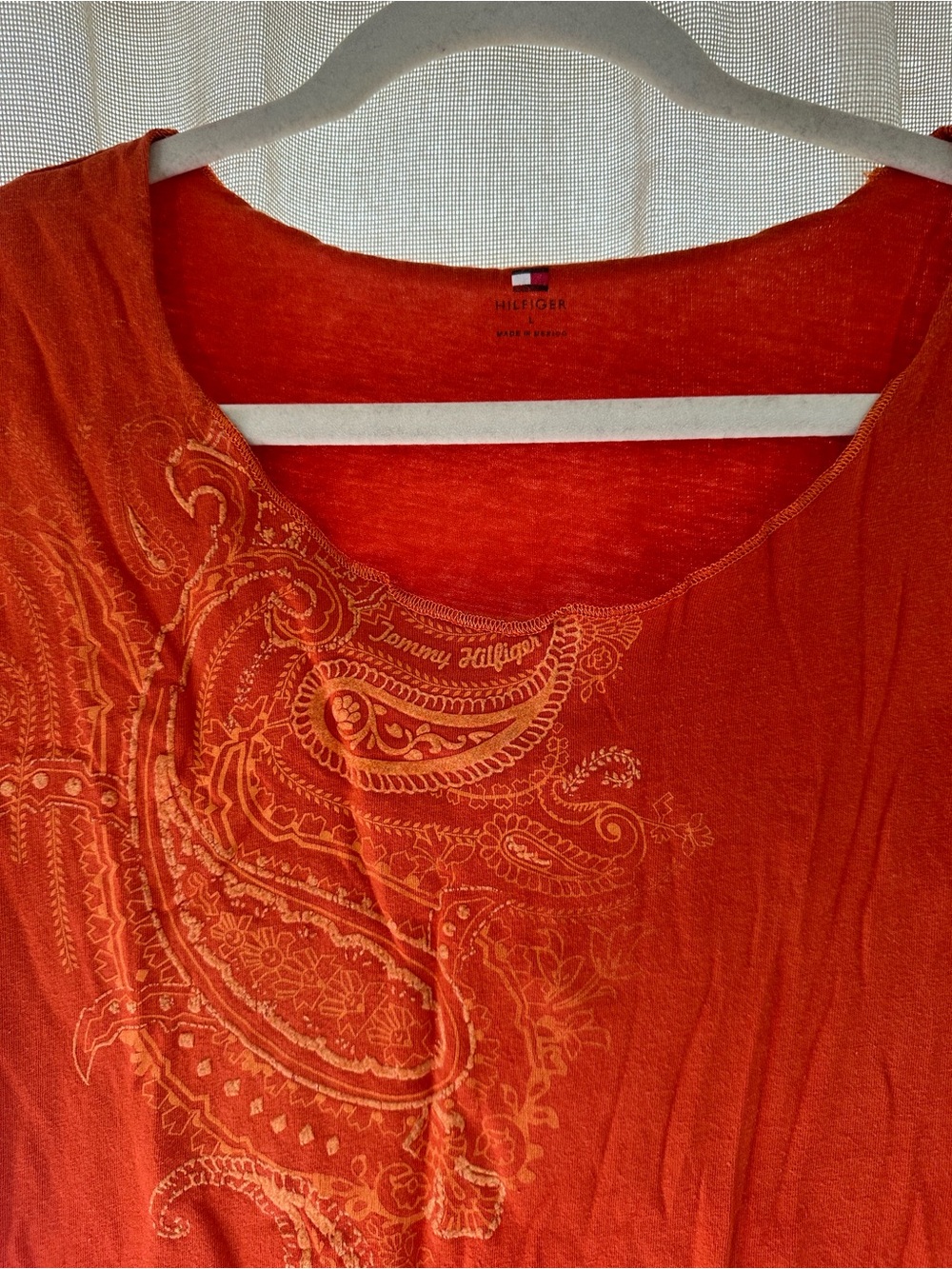 Tommy Hilfiger Orange Scoop Neck Tank with Paisley Screenprint Size Large